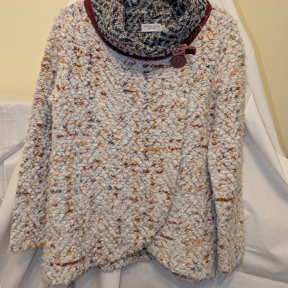 Cream Bouclé Cowl Neck Sweater with Multicolor Flecks